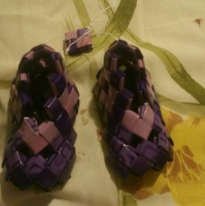 Purple and pink origami baby booties car dangles